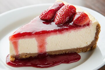 delicious strawberry cheesecake on white plate