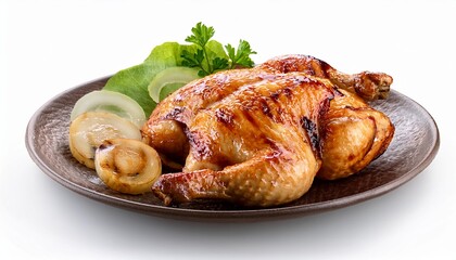 Thai Food, Grilled Chicken on white background isolated.