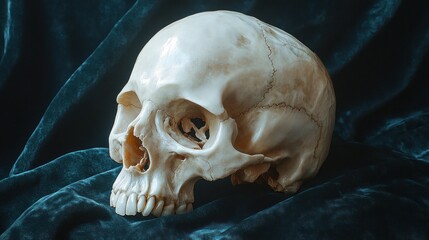 Naklejka premium Human Skull on Blue Fabric