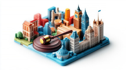 London Skyline with Gavel   Justice and Law Concept