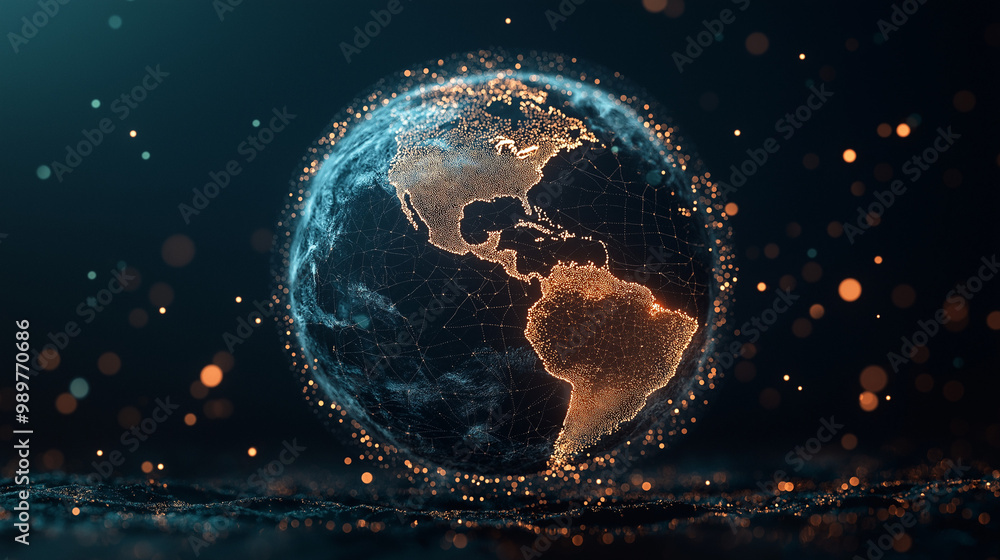 Poster interactive software depicting a digital twin of earth, being used to predict and adapt to climate r