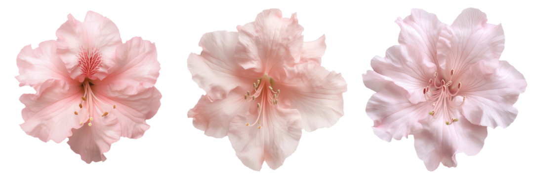 A pale pink azalea bloom with soft, ruffled petals, isolated on a transparent background