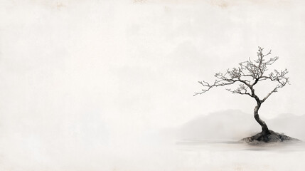 Fototapeta premium Nostalgic style. Vintage yew plum pine, distressed white background, monochrome design for a metal sign.