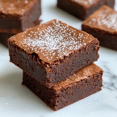 Delicious homemade chocolate brownies with powdered sugar
