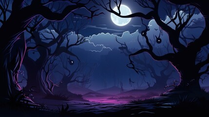 Fototapeta premium A Dark and Eerie Forest Scene with a Full Moon