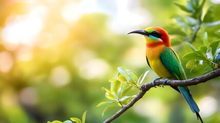 Fototapeta premium Lovely bee-eater bird perched amidst lush greenery image