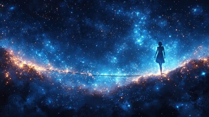 Woman Walking on a Starry Path