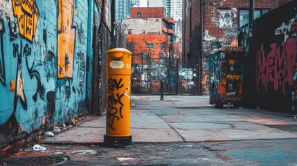 Vivid graffiti brightens gritty alleys with urban promotions and enticing discounts