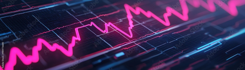 Poster abstract image of a digital graph with pink line tracing upward, symbolizing growth, finance, and da