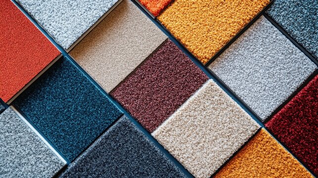 Innovative Vinyl Floor Tile Samples with Carpet Texture - Minimalist Vector Illustration of Modern Floor Covering Technology