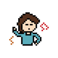 Fototapeta premium Cute pixel cartoon 8bit character man exercises training dance lifestyle music decoration life style 8 bit male boy dance with music game fitness isolated PNG vector.
