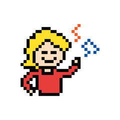 Cute pixel cartoon 8bit character man exercises training dance lifestyle music decoration life style 8 bit male boy dance with music game fitness isolated PNG vector.