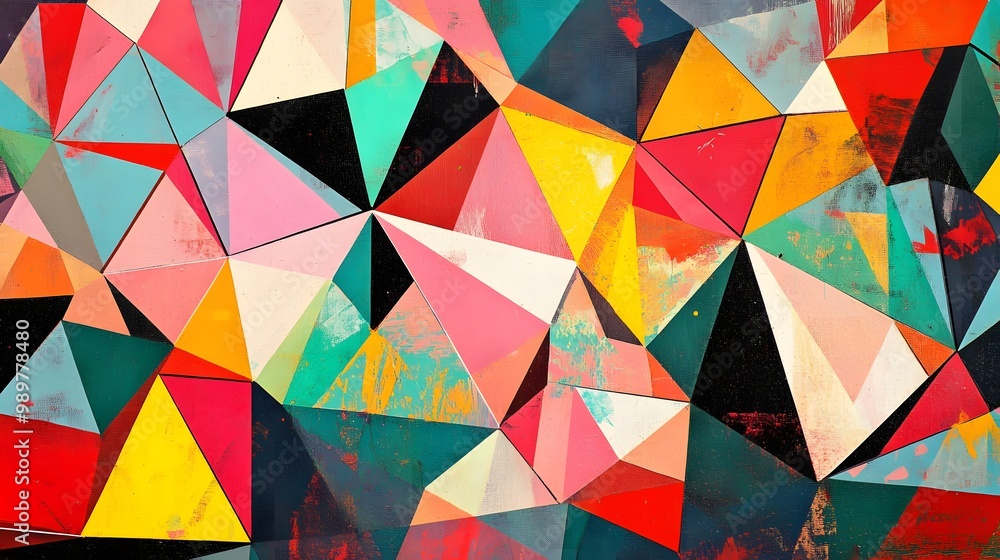 Poster 3. an abstract geometric pattern with vibrant colors and sharp angles