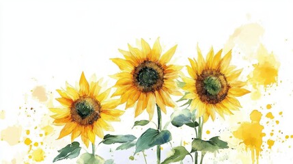 Watercolor Sunflowers With Yellow Splashes