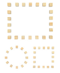 丸と四角に並べたひのきのウッドキューブのフレーム素材のセット