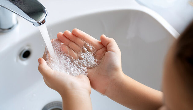 Wash hands.Hygiene concept Wash your hands with soap in the sink.Cover for virus protection.
