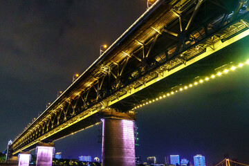 Wuhan Yangtze River Bridge Glowing Nightscape