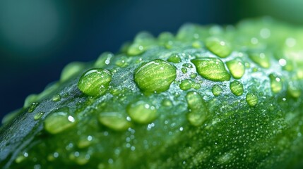 Fototapeta premium Water Droplets on a Green Leaf