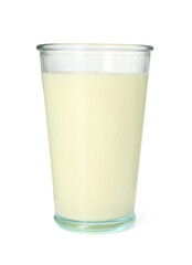 Tasty pineapple smoothie in glass isolated on white