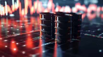Close-up of Oil Barrels with Price Graph
