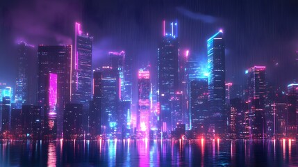 Fototapeta premium 2. A futuristic city skyline with glowing neon lights