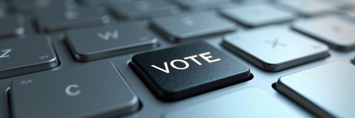 Close-up shot of a computer keyboard highlighting the Vote key, symbolizing digital democracy and civic engagement in the modern age.