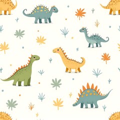 seamless pattern with Cute baby dinosaur character. Generative ai