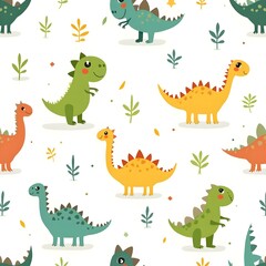 Obraz premium seamless pattern with Cute baby dinosaur character. Generative ai
