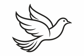 Obraz premium flying dove of peace line art vector illustration isolated on white background