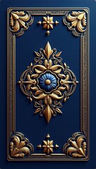 Ornate blue and gold design with floral motifs, perfect for luxury branding, packaging, or interior decoration.