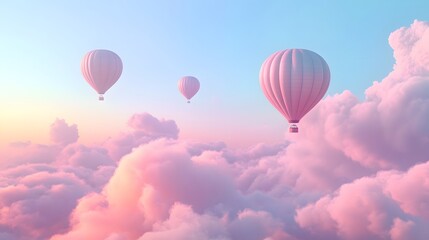 Obraz premium 94. A dreamlike scene of clouds and hot air balloons in pastel colors