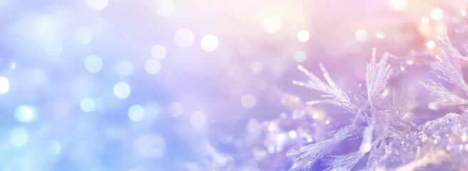 Soft Snowy Background with Delicate Bokeh of Lights and Snowflakes, Creating a Charming Winter Wonderland for Christmas and New Year’s Design Projects with Ample Space for Text