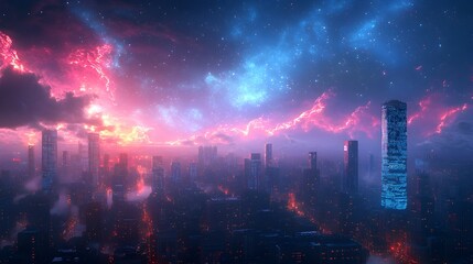 Obraz premium Stunning pictures of bustling city streets adorned with neon towers