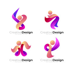 People care icons, human social logo with 3d colorful, group people logos