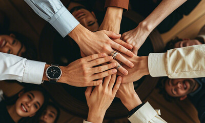 A group of people with their hands together