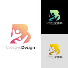 B logo and people care design charity, community design template
