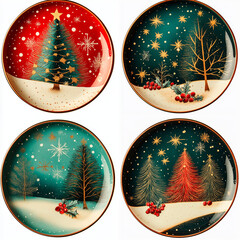 plates with christmas decorations