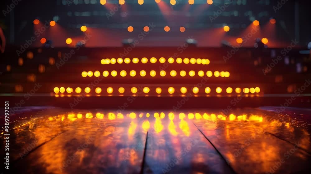 Aufkleber a stage with circular steps illuminated by rows of warm orange lights, creating a dramatic and invit