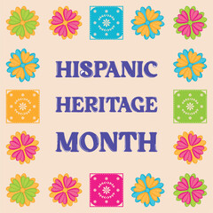 Hispanic Heritage Month banner with flowers and patterns, Vector