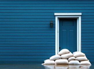 Flood Protection Sandbags at Blue House Door