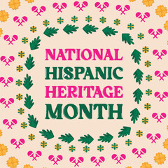 National Hispanic Heritage Month banner with floral motifs, Vector