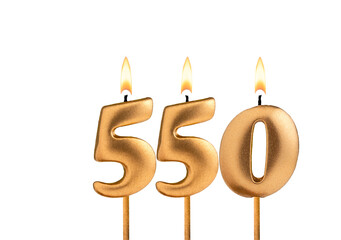 Golden candle number 550 - Birthday on white background
