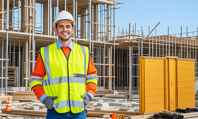 male engineer wearing a hard hat. Real estate and building planner
