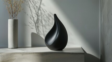 Elegant Front View of a Black Matte Ceramic Vase