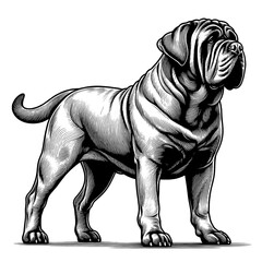 Neapolitan Mastiff in full-body, hand drawn sketch. Vector isolated on white background	