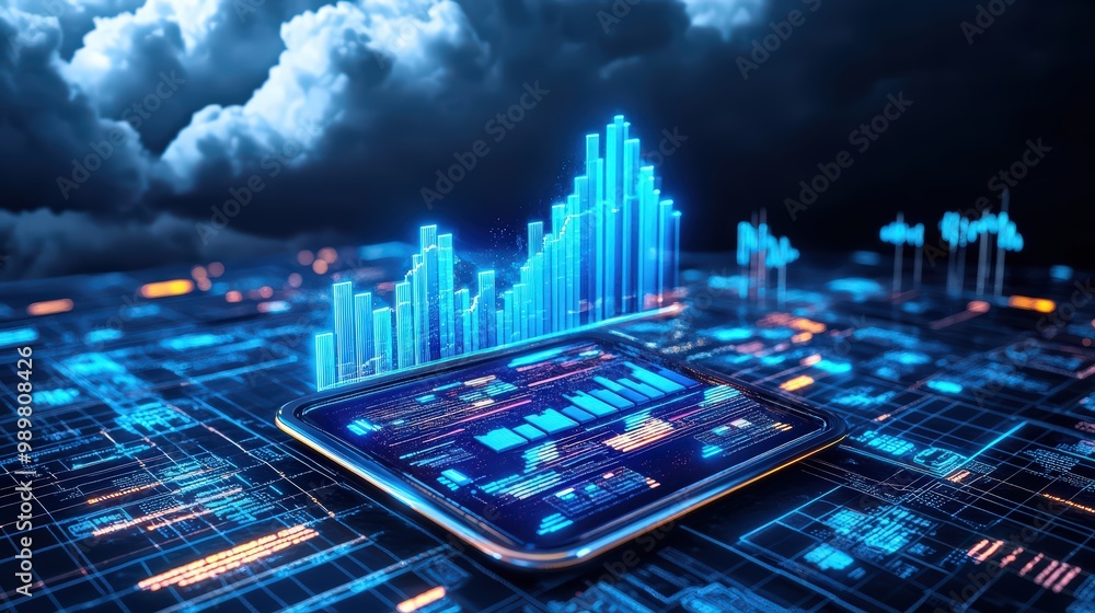 Poster data analysis visual in dark cloud background
