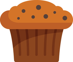 This vector illustration features a chocolate chip muffin baking in a muffin tin, perfect for projects related to baking, desserts, and sweet treats