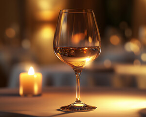 romantic candlelit dinner with glass of wine