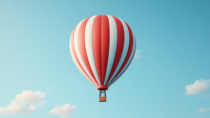 Fototapeta premium A vibrant red and white striped hot air balloon soaring against a clear blue sky, capturing the essence of adventure and exploration.