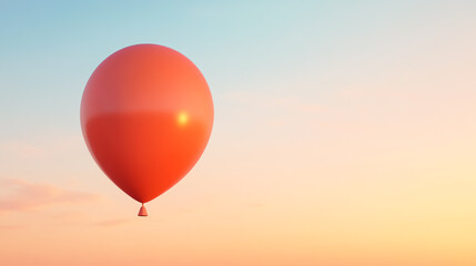 A vibrant red balloon floats against a serene pastel sunset sky, creating a cheerful and whimsical atmosphere.